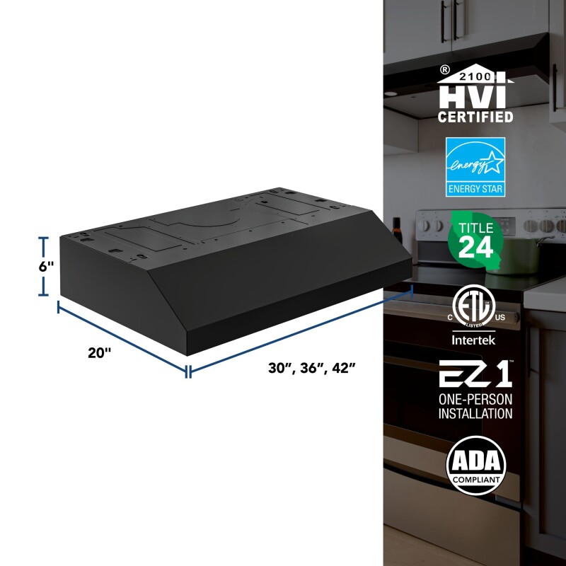 Glacier 36Inch 350 MAX Blower CFM 1.5 Sones Black Range Hood view 6