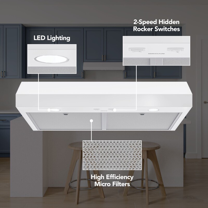 Glacier 36Inch 350 MAX Blower CFM 1.5 Sones White Range Hood view 2