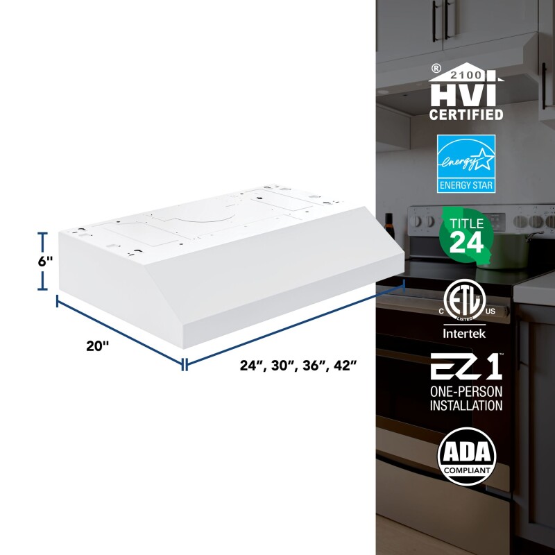 Glacier 36Inch 350 MAX Blower CFM 1.5 Sones White Range Hood view 6