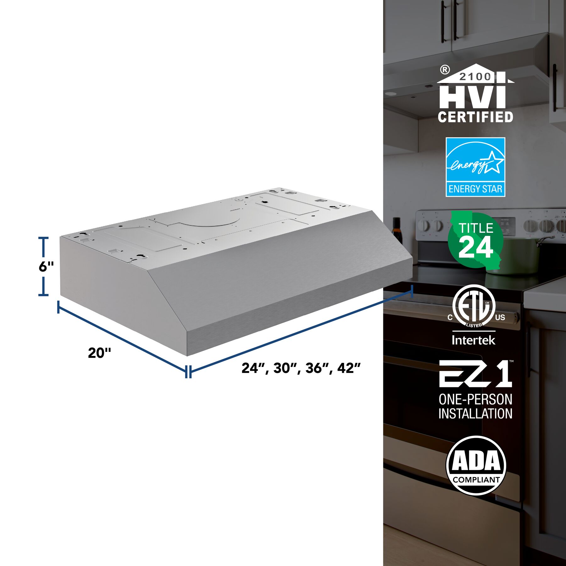 Glacier 42Inch 350 MAX Blower CFM 1.5 Sones Range Hood view 5
