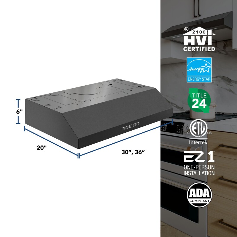 Broan-NuTone 30-Inch Under Cabinet Range Hood, ENERGY STAR, 350 Max Blower CFM, Black Stainless Steel view 6