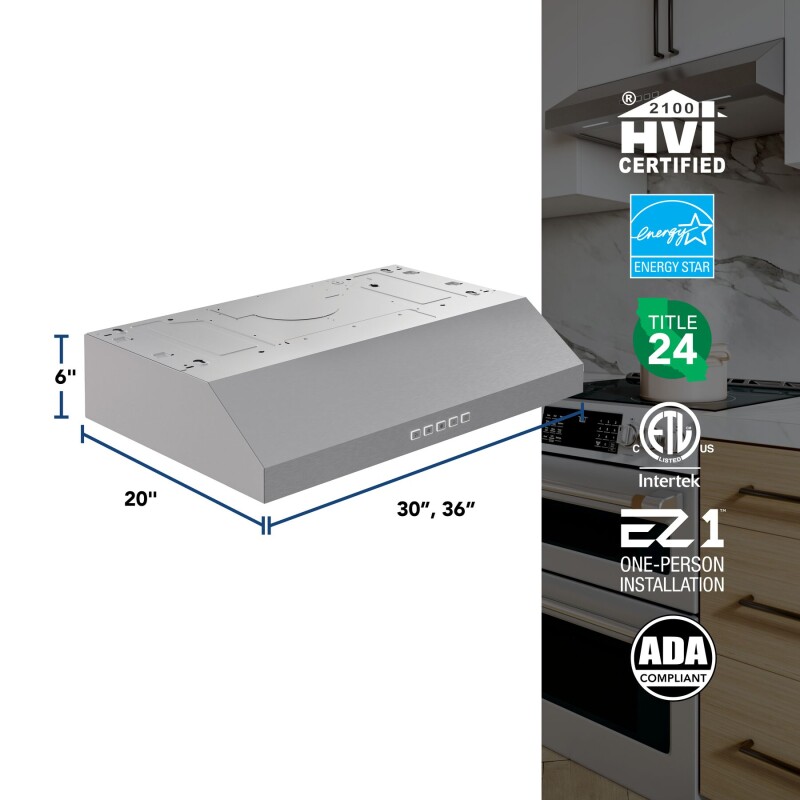 Broan-NuTone 30-Inch Under Cabinet Range Hood, ENERGY STAR, 350 Max Blower CFM, Stainless Steel view 5