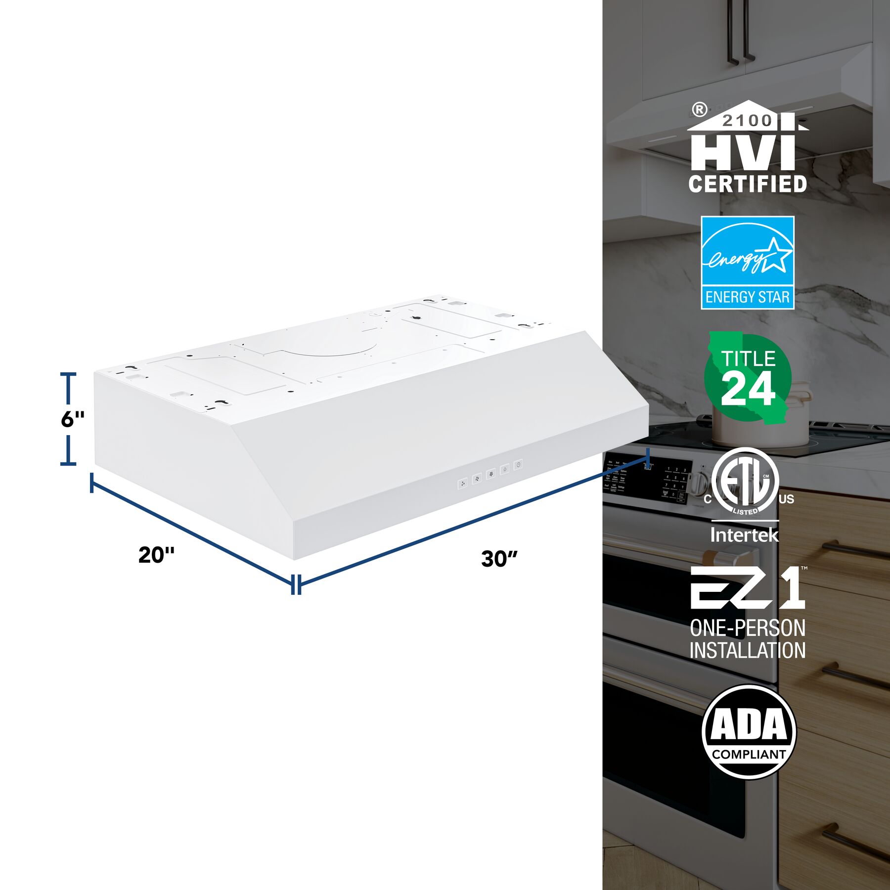 Broan-NuTone 30-Inch Under Cabinet Range Hood, ENERGY STAR, 350 Max Blower CFM, White view 6