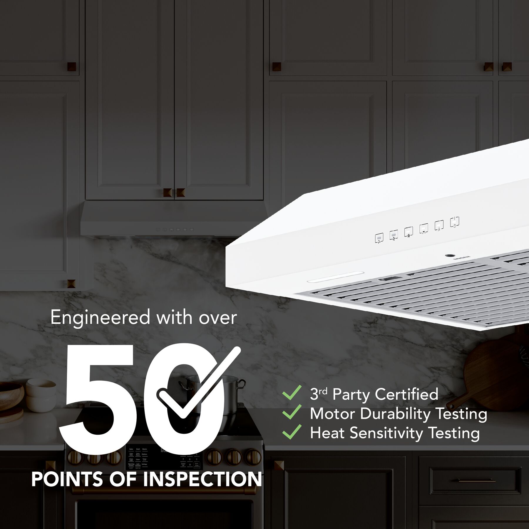 Glacier 30Inch 490 MAX Blower CFM 1.0 Sones White Range Hood view 5