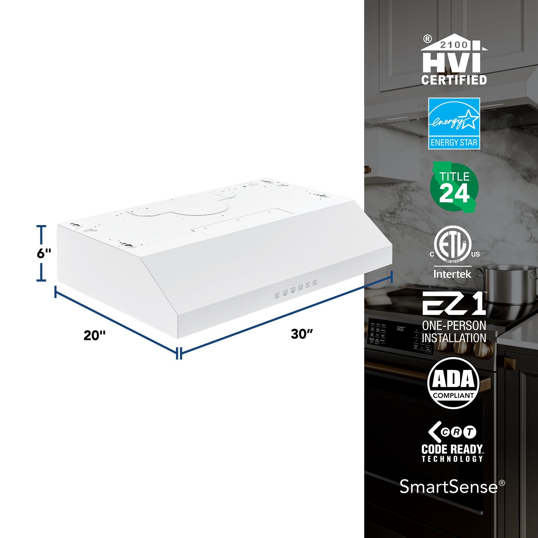 Glacier 30Inch 490 MAX Blower CFM 1.0 Sones White Range Hood view 6