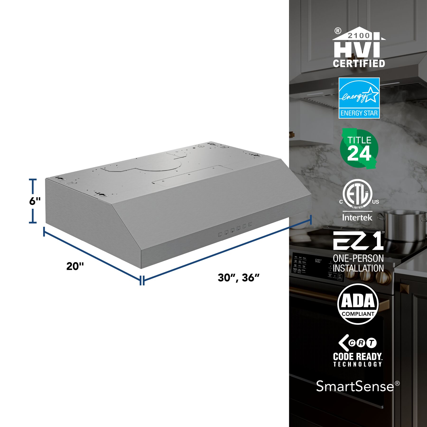 Glacier 36Inch 490 MAX Blower CFM 1.0 Sones Stainless Range Hood view 6