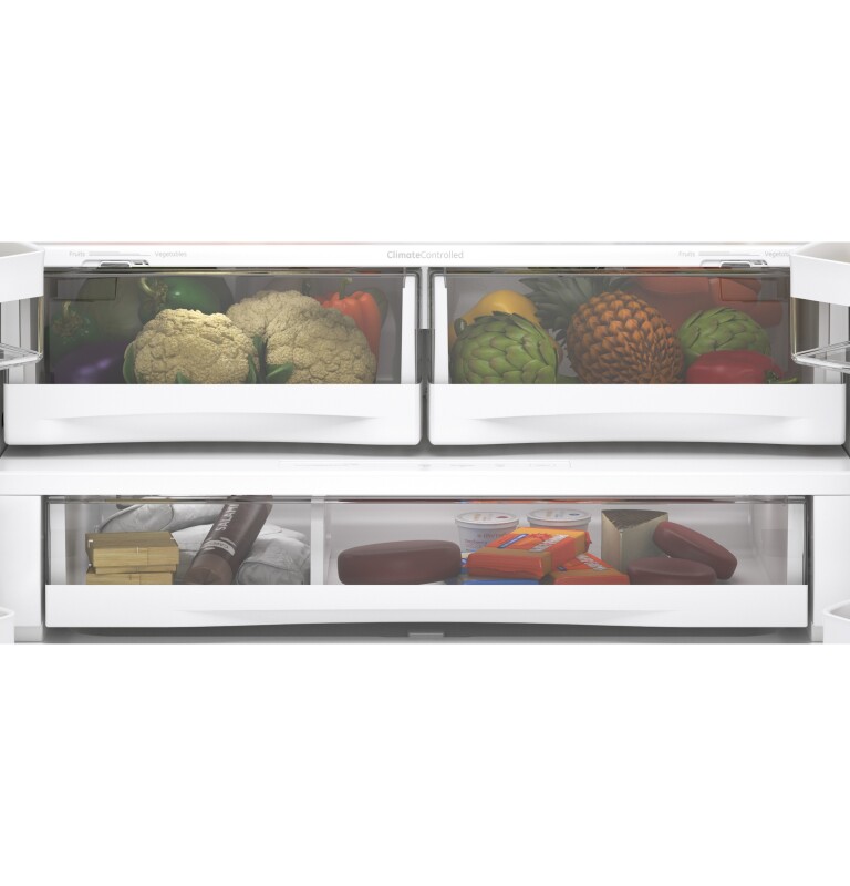 Two humidity-controlled drawers and full-width drawer