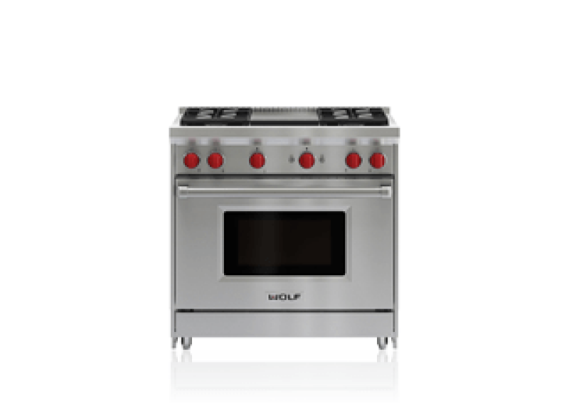 Wolf 36" Gas Range - 4 Burners and Infrared Griddle Stainless Steel GR364GLP Picture 1