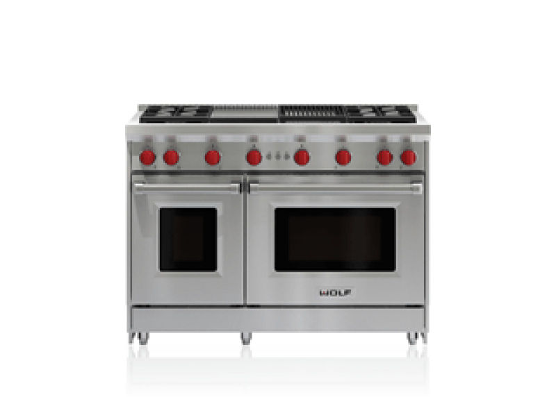Wolf 48" Gas Range - 4 Burners, Infrared Charbroiler and Infrared Griddle Stainless Steel GR484CGLP Picture 1