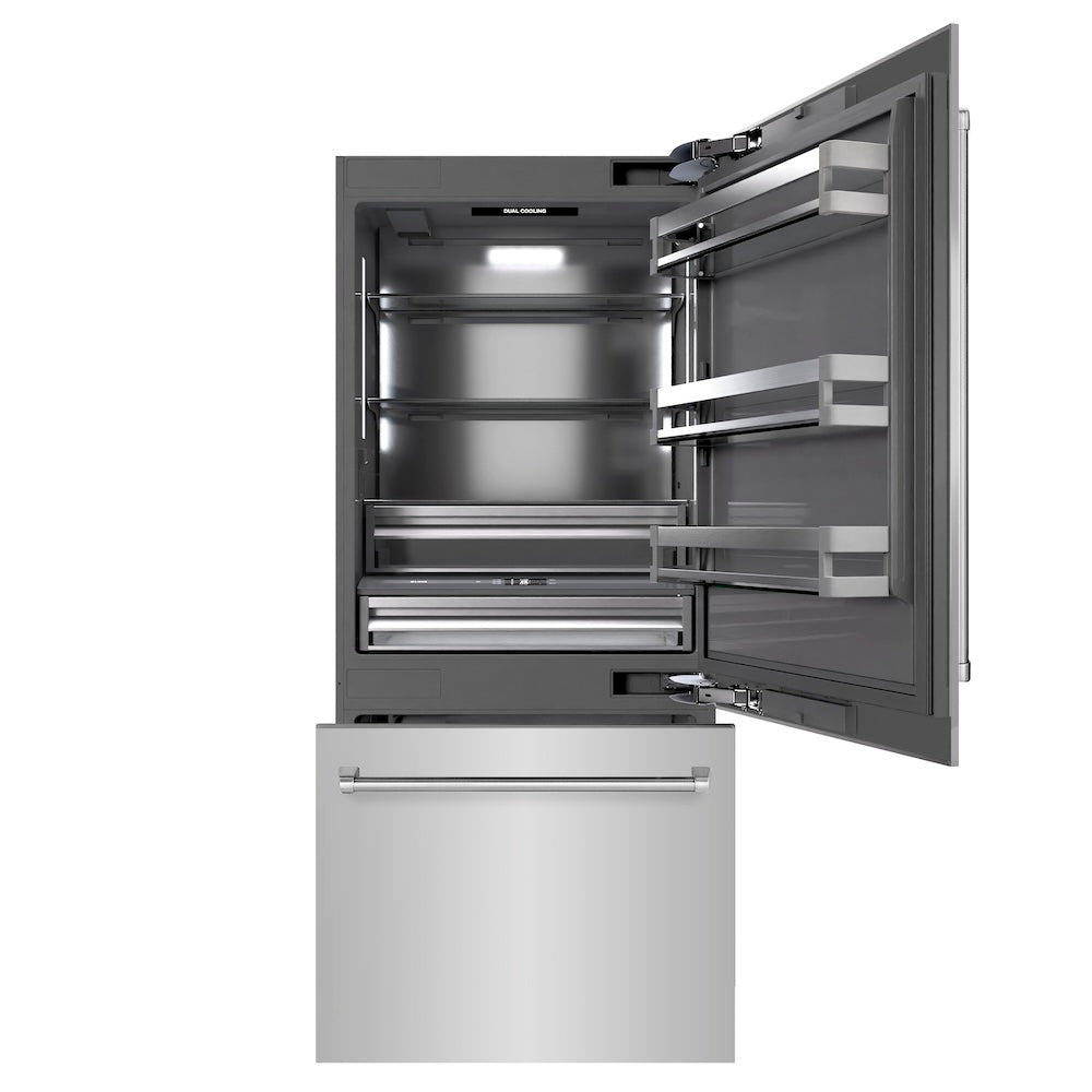 36 In. 19.8 Cu. Ft. Built-in Bottom Freezer Refrigerator With Water Dispenser And Ice Maker In Stainless Steel With Graphite Gray Interior GRBIT30436