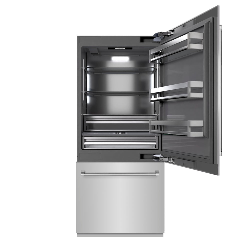 36 In. 19.8 Cu. Ft. Built-in Bottom Freezer Refrigerator With Water Dispenser And Ice Maker In Stainless Steel With Graphite Gray Interior GRBIT30436