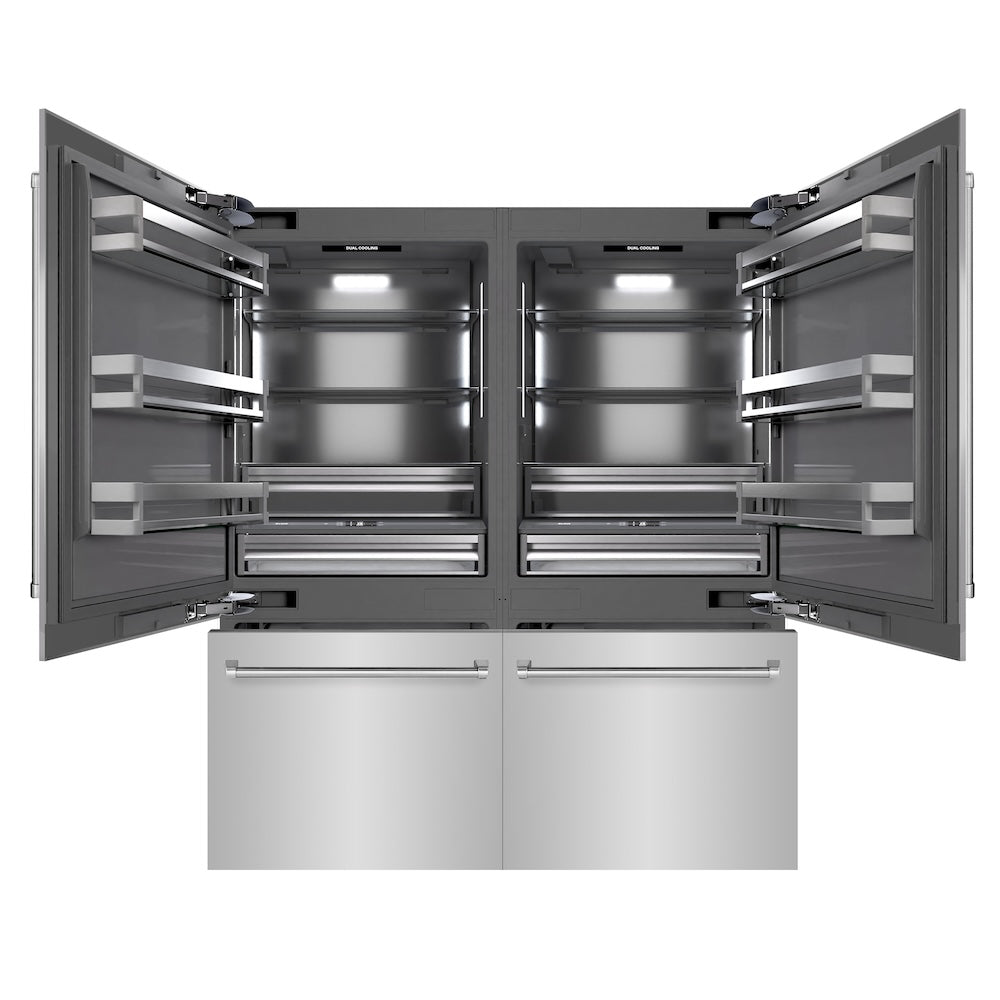 72 In. 39.6 Cu. Ft. French Door Built-in Bottom Freezer Refrigerator With Water Dispensers And Ice Makers In Stainless Steel With Graphite Gray Interior GRBIT30472