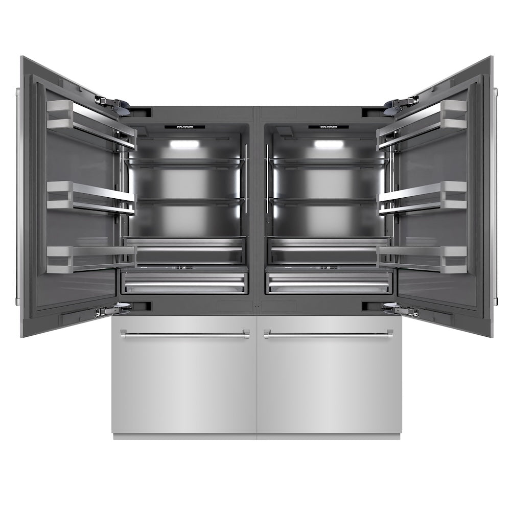 72 In. 39.6 Cu. Ft. French Door Built-in Bottom Freezer Refrigerator With Water Dispensers And Ice Makers In Stainless Steel With Graphite Gray Interior GRBIT30472