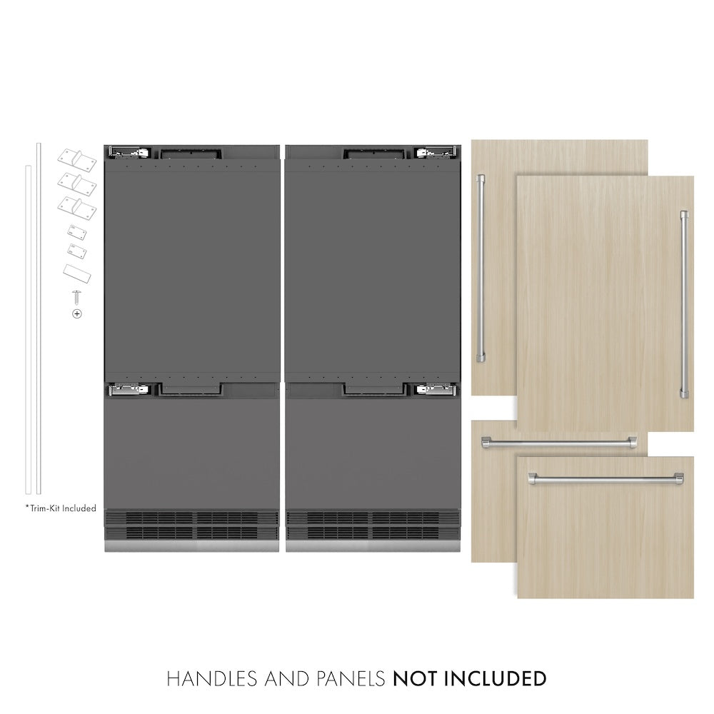 72 In. 39.6 Cu. Ft. Panel Ready French Door Built-in Bottom Freezer Refrigerator With Water Dispensers And Ice Makers With Graphite Gray Interior GRBIT72