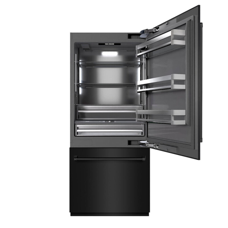 36 In. 19.8 Cu. Ft. Built-in Bottom Freezer Refrigerator With Water Dispenser And Ice Maker In Black Stainless Steel With Graphite Gray Interior GRBITBS36