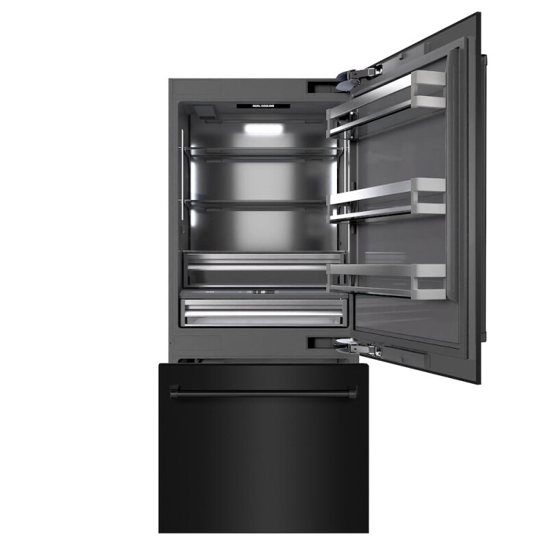36 In. 19.8 Cu. Ft. Built-in Bottom Freezer Refrigerator With Water Dispenser And Ice Maker In Black Stainless Steel With Graphite Gray Interior GRBITBS36