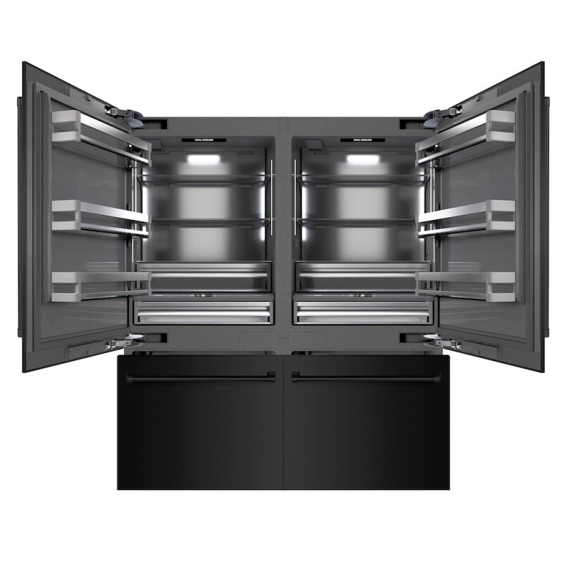 72 In. 39.6 Cu. Ft. French Door Built-in Bottom Freezer Refrigerator With Water Dispensers And Ice Makers In Black Stainless Steel With Graphite Gray Interior GRBITBS72