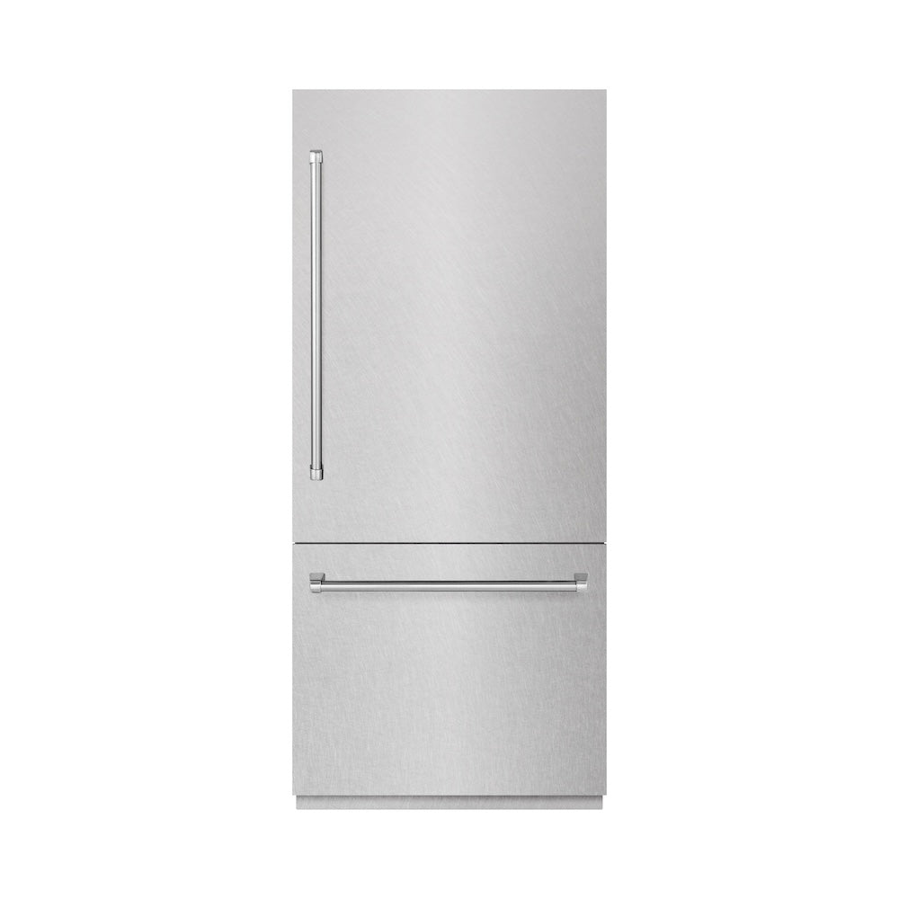 36 In. 19.8 Cu. Ft. Built-in Bottom Freezer Refrigerator With Water Dispenser And Ice Maker In Satin Stainless Steel With Graphite Gray Interior GRBITSN36