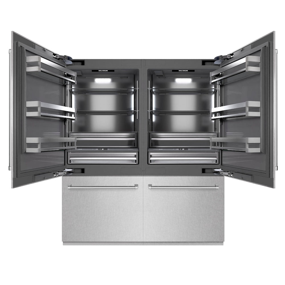 72 In. 39.6 Cu. Ft. French Door Built-in Bottom Freezer Refrigerator With Water Dispensers And Ice Makers In Satin Stainless Steel With Graphite Gray Interior GRBITSN72