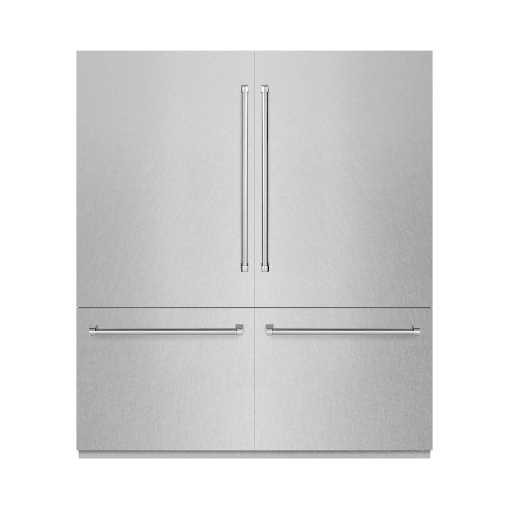 72 In. 39.6 Cu. Ft. French Door Built-in Bottom Freezer Refrigerator With Water Dispensers And Ice Makers In Satin Stainless Steel With Graphite Gray Interior GRBITSN72