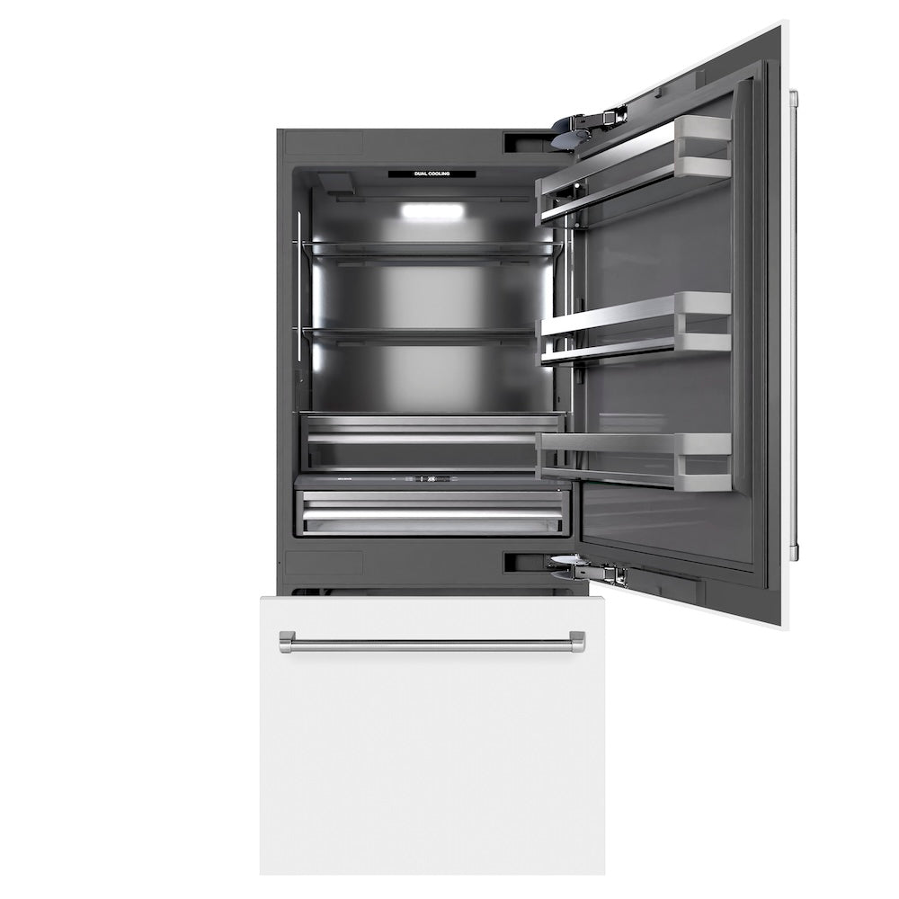 36 In. 19.8 Cu. Ft. Built-in Bottom Freezer Refrigerator With Water Dispenser And Ice Maker In White Matte With Graphite Gray Interior GRBITWM36