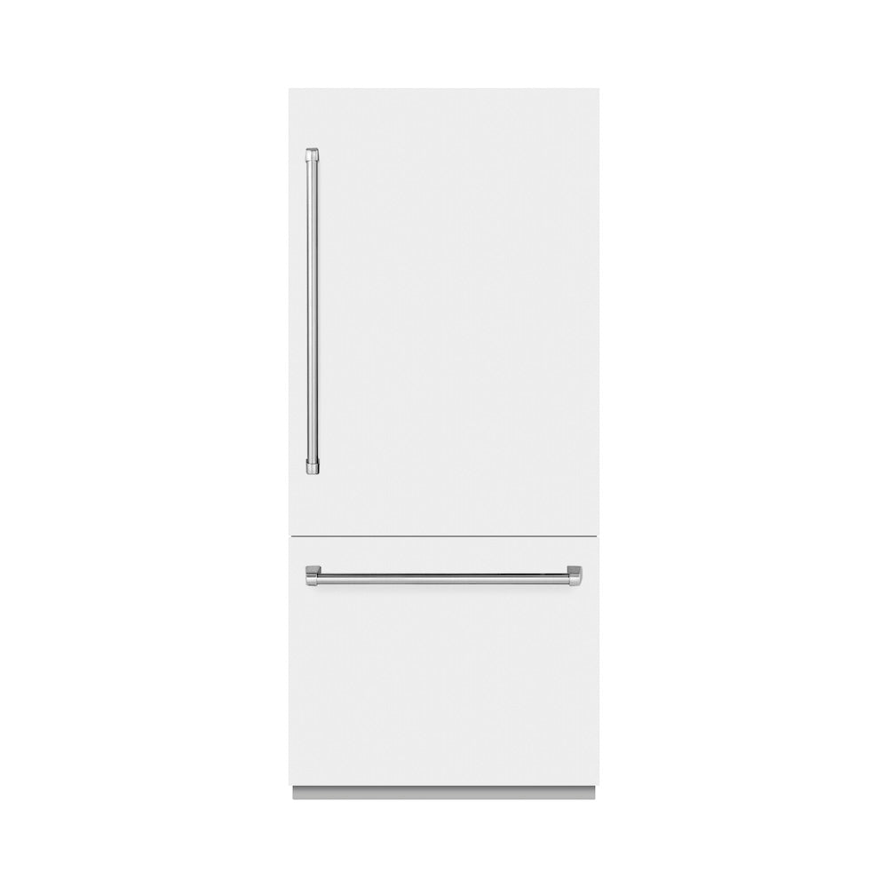 36 In. 19.8 Cu. Ft. Built-in Bottom Freezer Refrigerator With Water Dispenser And Ice Maker In White Matte With Graphite Gray Interior GRBITWM36