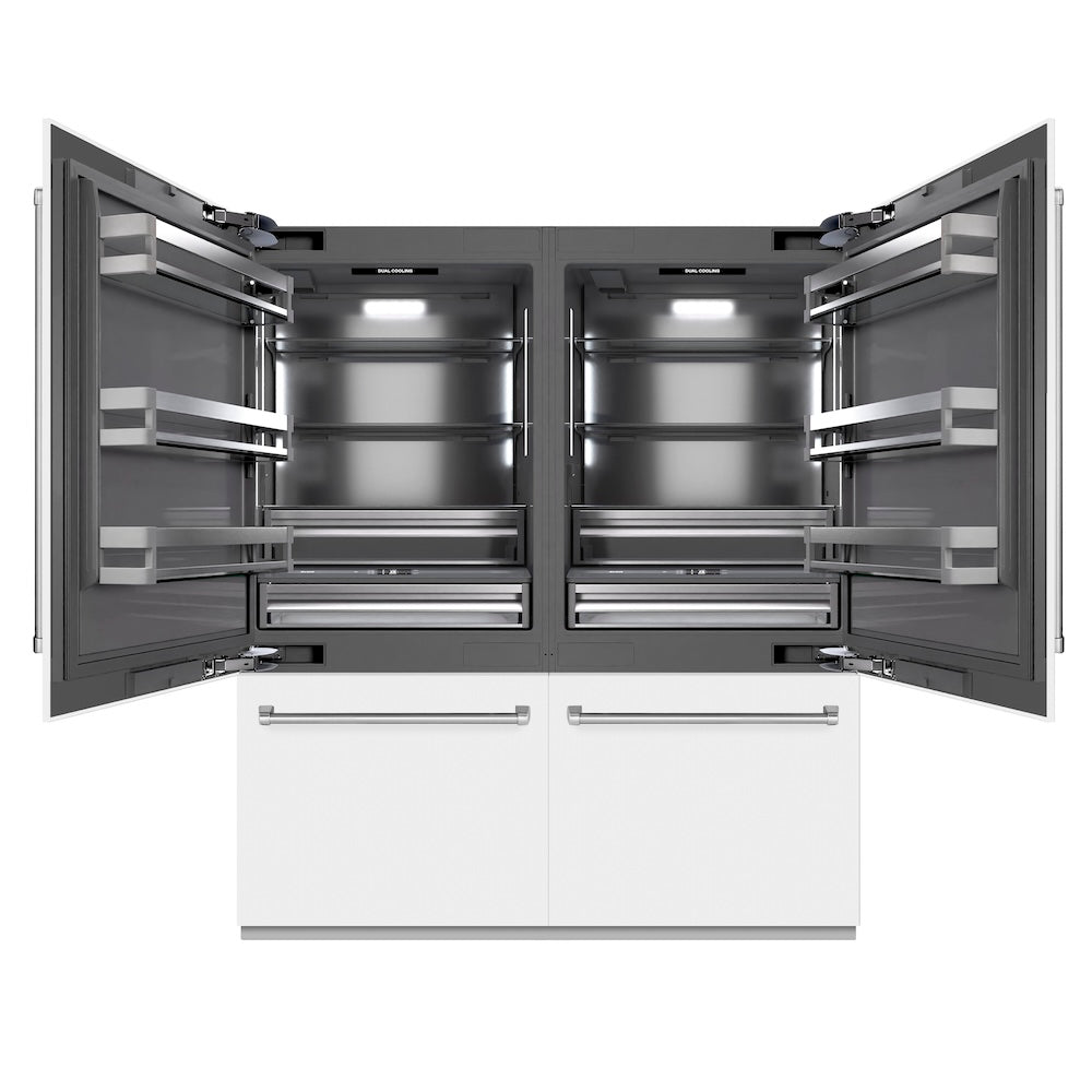 72 In. 39.6 Cu. Ft. French Door Built-in Bottom Freezer Refrigerator With Water Dispensers And Ice Makers In White Matte With Graphite Gray Interior GRBITWM72