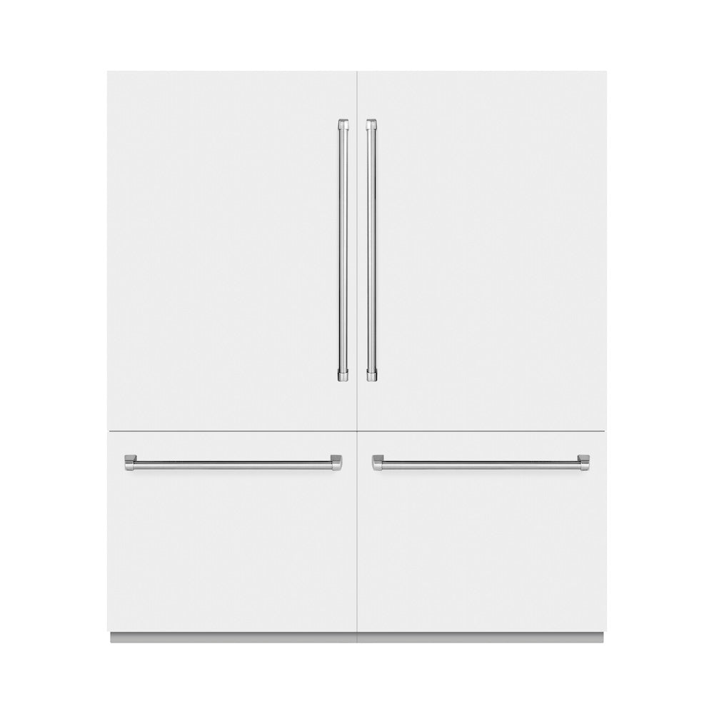72 In. 39.6 Cu. Ft. French Door Built-in Bottom Freezer Refrigerator With Water Dispensers And Ice Makers In White Matte With Graphite Gray Interior GRBITWM72