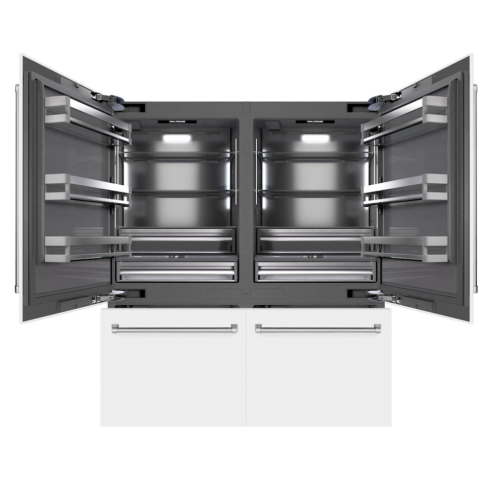 72 In. 39.6 Cu. Ft. French Door Built-in Bottom Freezer Refrigerator With Water Dispensers And Ice Makers In White Matte With Graphite Gray Interior GRBITWM72
