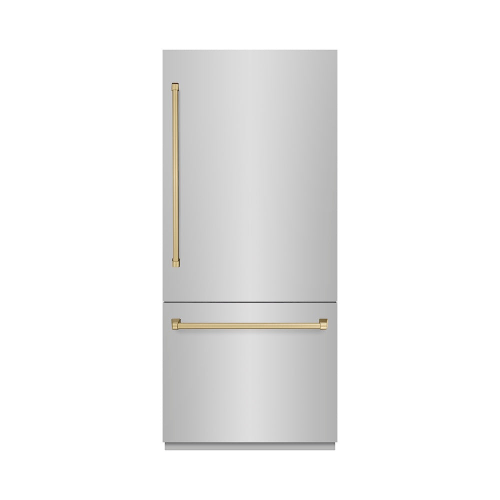 Autograph Edition 36 In. 19.8 Cu. Ft. Built-in Bottom Freezer Refrigerator With Water Dispenser And Ice Maker In Stainless Steel With Graphite Gray Interior And Champagne Bronze Accents GRBITZ30436CB