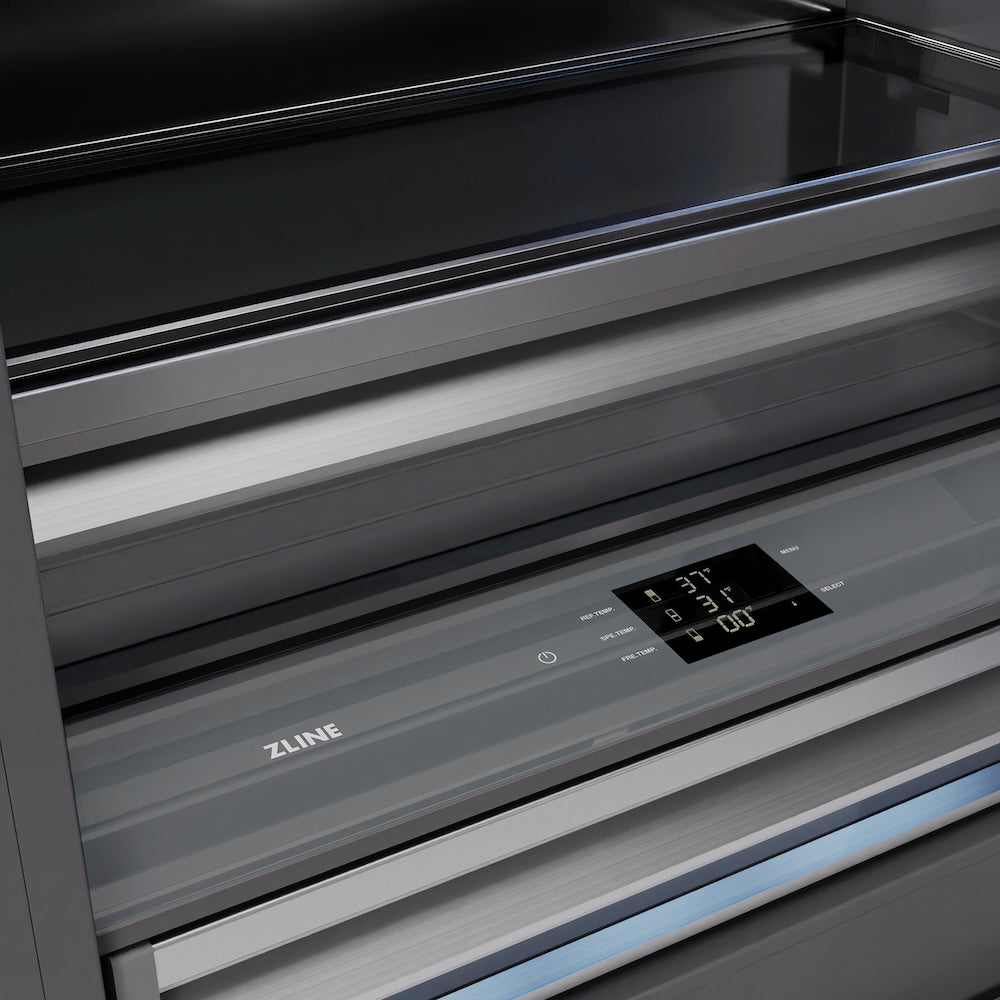 ZLINE Autograph Edition 36 in. 19.8 cu. ft. Built-In Bottom Freezer Refrigerator with Water Dispenser and Ice Maker in Stainless Steel with Graphite Gray Interior and Polished Gold Accents (G GRBITZ30436G