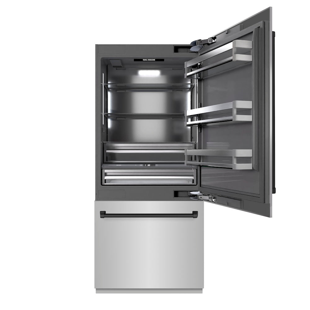Autograph Edition 36 In. 19.8 Cu. Ft. Built-in Bottom Freezer Refrigerator With Water Dispenser And Ice Maker In Stainless Steel With Graphite Gray Interior And Matte Black Accents GRBITZ3043