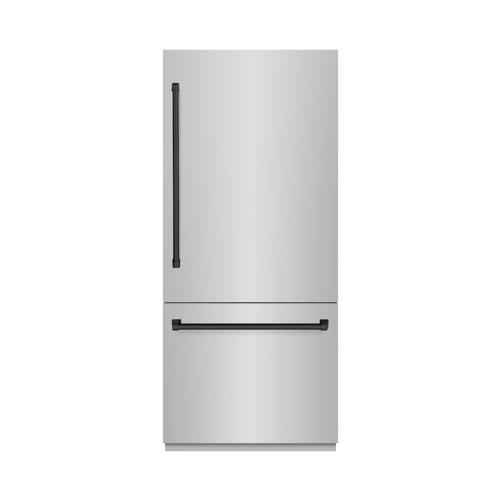 Autograph Edition 36 In. 19.8 Cu. Ft. Built-in Bottom Freezer Refrigerator With Water Dispenser And Ice Maker In Stainless Steel With Graphite Gray Interior And Matte Black Accents GRBITZ30436MB