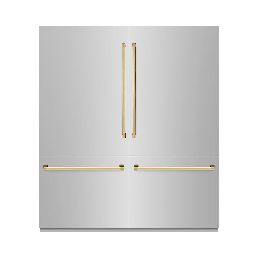 Autograph Edition 72 In. 39.6 Cu. Ft. French Door Built-in Bottom Freezer Refrigerator With Water Dispensers And Ice Makers In Stainless Steel With Graphite Gray Interior And Polished Gold Ac GRBITZ30472G