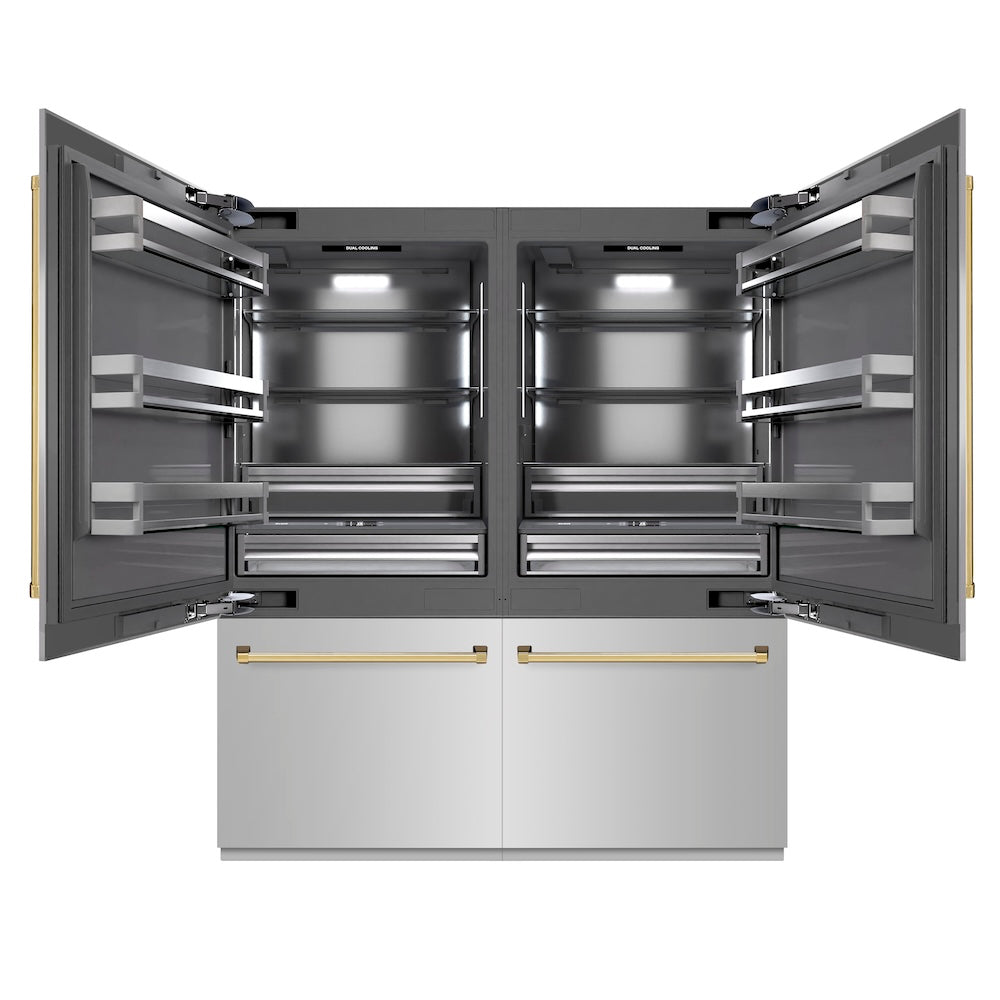 Autograph Edition 72 In. 39.6 Cu. Ft. French Door Built-in Bottom Freezer Refrigerator With Water Dispensers And Ice Makers In Stainless Steel With Graphite Gray Interior And Polished Gold Ac GRBITZ30472G