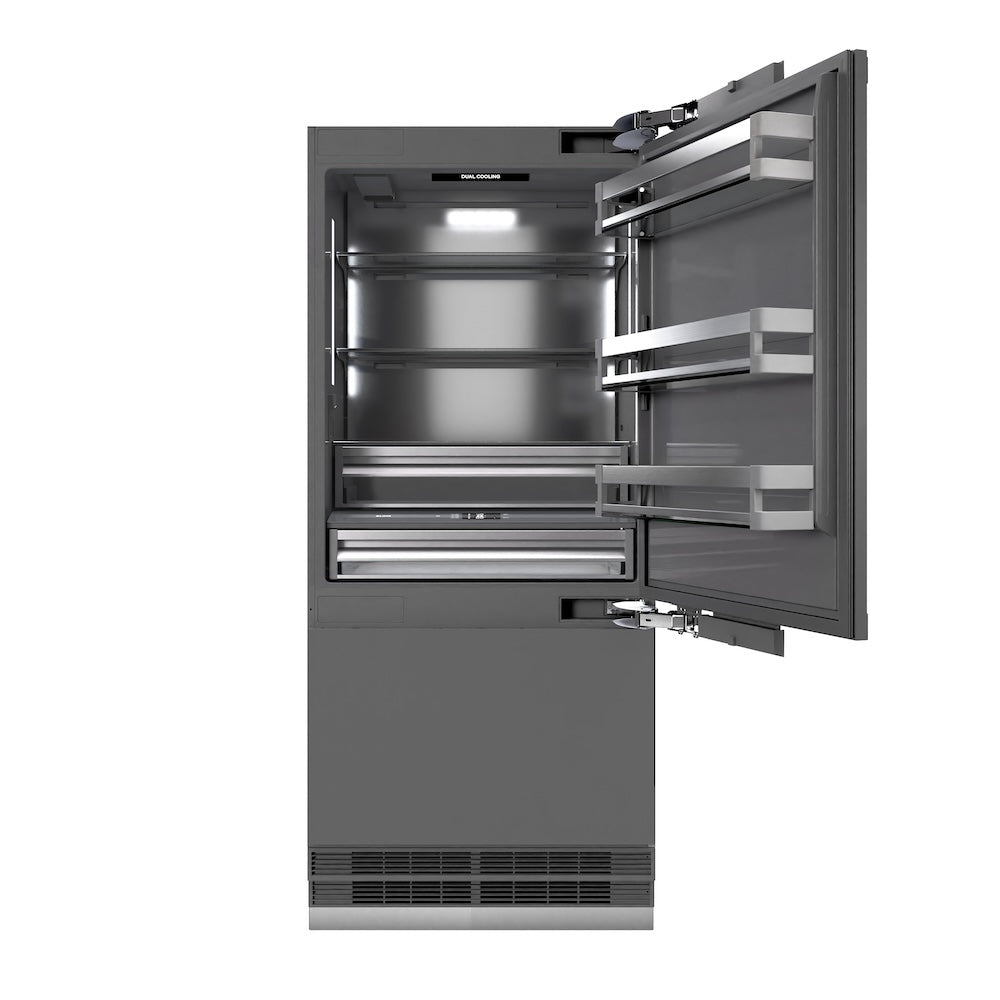 Autograph Edition 36 In. 19.8 Cu. Ft. Panel Ready Built-in Bottom Freezer Refrigerator With Water Dispenser And Ice Maker With Graphite Gray Interior And Champagne Bronze Accents GRBITZ36CB