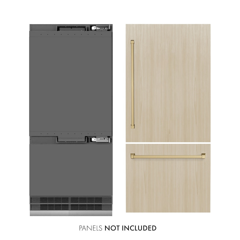 Autograph Edition 36 In. 19.8 Cu. Ft. Panel Ready Built-in Bottom Freezer Refrigerator With Water Dispenser And Ice Maker With Graphite Gray Interior And Champagne Bronze Accents GRBITZ36CB