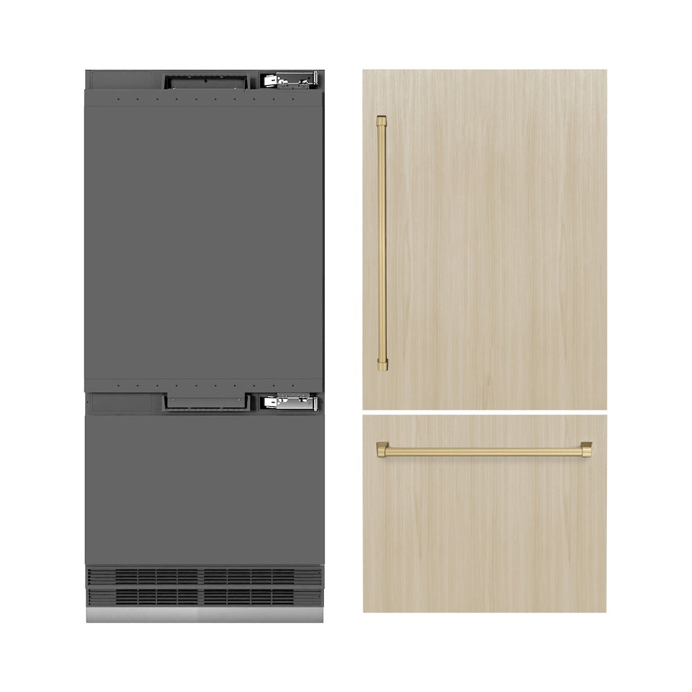 Autograph Edition 36 In. 19.8 Cu. Ft. Panel Ready Built-in Bottom Freezer Refrigerator With Water Dispenser And Ice Maker With Graphite Gray Interior And Champagne Bronze Accents GRBITZ36CB