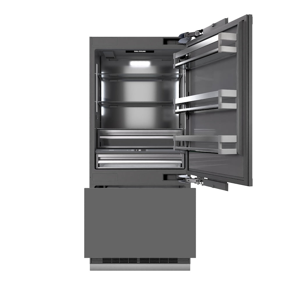 Autograph Edition 36 In. 19.8 Cu. Ft. Panel Ready Built-in Bottom Freezer Refrigerator With Water Dispenser And Ice Maker With Graphite Gray Interior And Champagne Bronze Accents GRBITZ36CB
