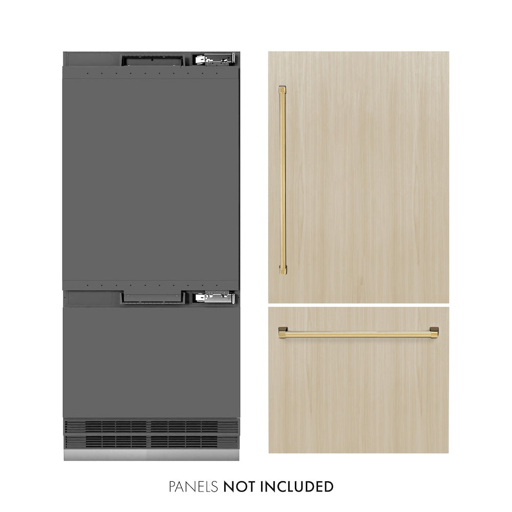 Autograph Edition 36 In. 19.8 Cu. Ft. Panel Ready Built-in Bottom Freezer Refrigerator With Water Dispenser And Ice Maker With Graphite Gray Interior And Polished Gold Accents GRBITZ36G