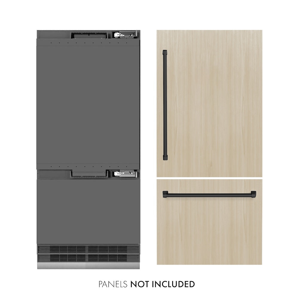 Autograph Edition 36 In. 19.8 Cu. Ft. Panel Ready Built-in Bottom Freezer Refrigerator With Water Dispenser And Ice Maker With Graphite Gray Interior And Matte Black Accents GRBITZ36MB