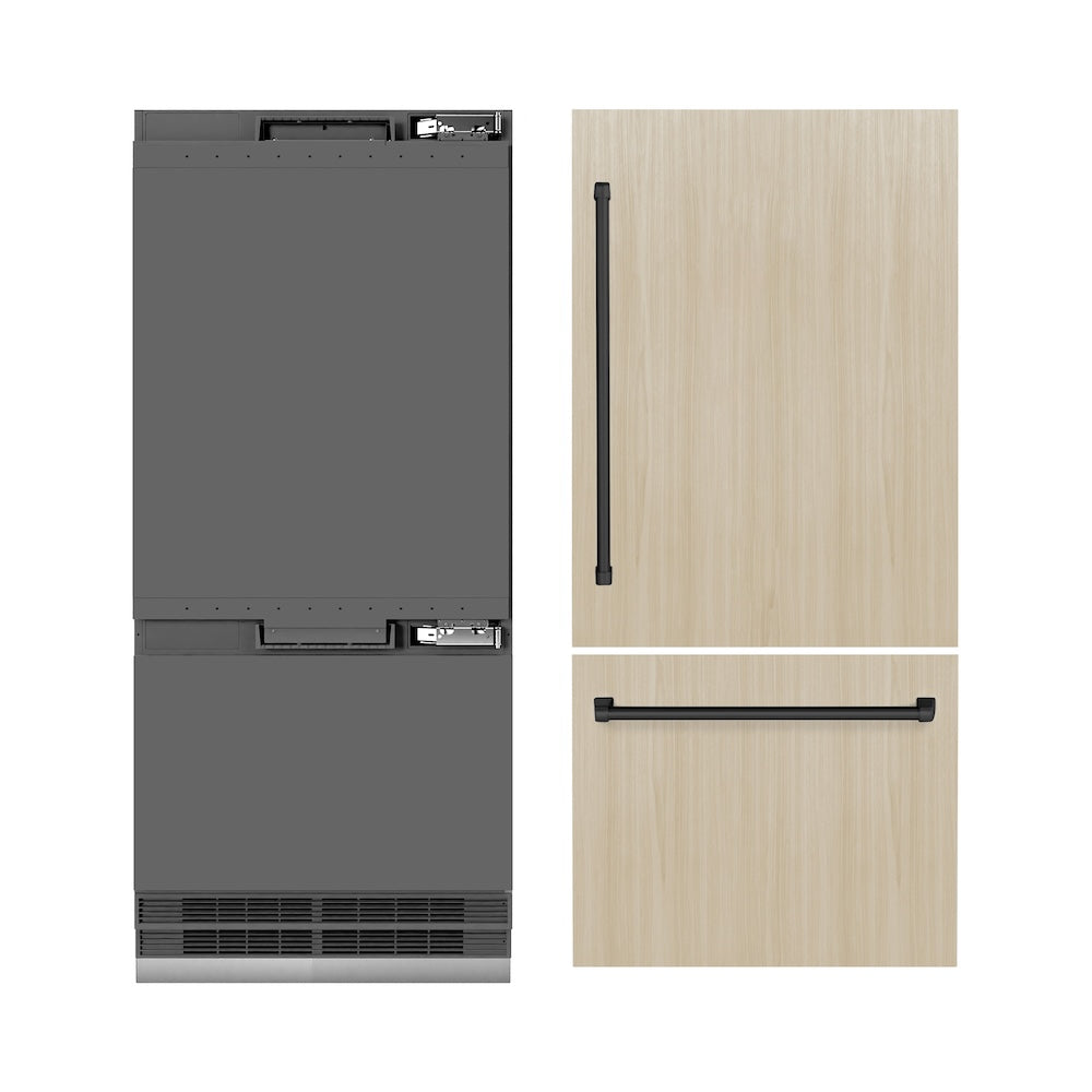 Autograph Edition 36 In. 19.8 Cu. Ft. Panel Ready Built-in Bottom Freezer Refrigerator With Water Dispenser And Ice Maker With Graphite Gray Interior And Matte Black Accents GRBITZ36MB
