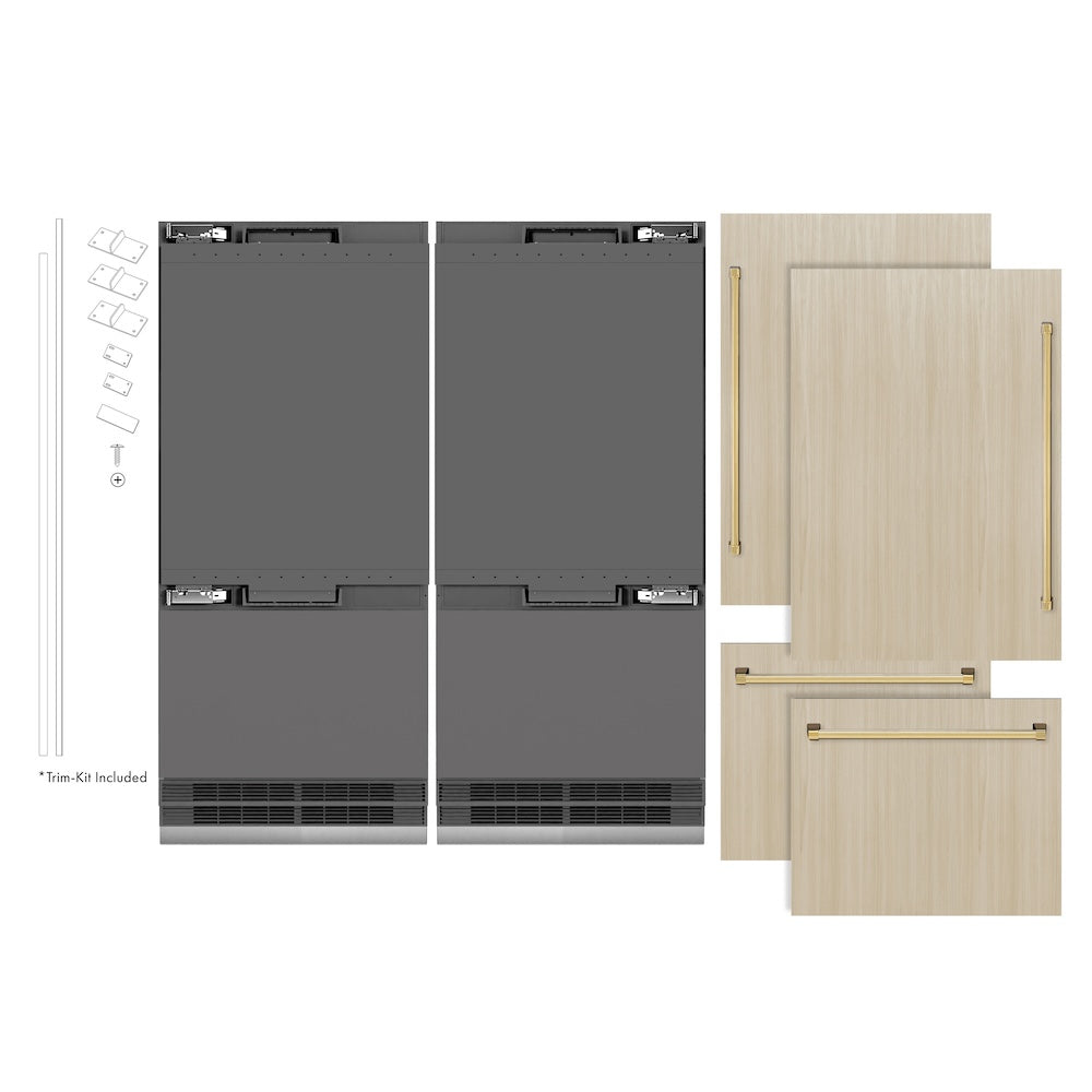 Autograph Edition 72 In. 39.6 Cu. Ft. Panel Ready French Door Built-in Bottom Freezer Refrigerator With Water Dispensers And Ice Makers With Graphite Gray Interior And Polished Gold Accents GRBITZ72G