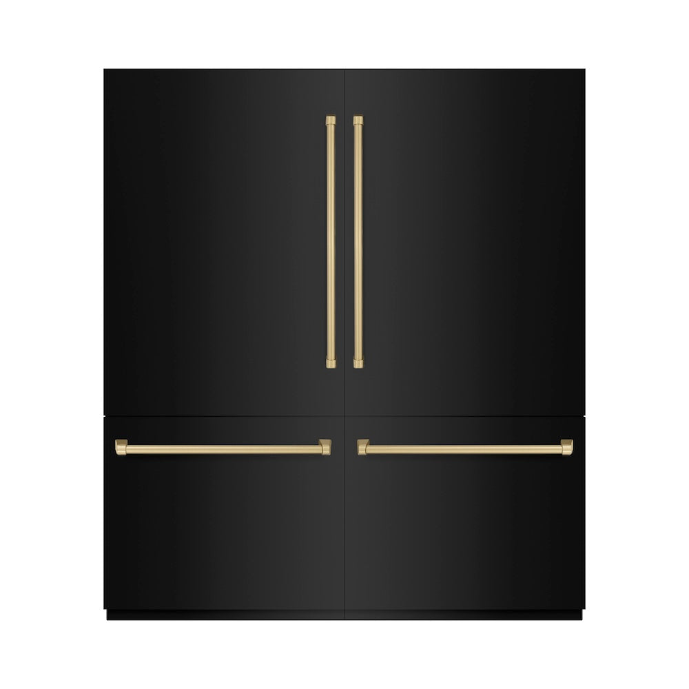 Autograph Edition 72 In. 39.6 Cu. Ft. French Door Built-in Bottom Freezer Refrigerator With Water Dispensers And Ice Makers In Black Stainless Steel With Graphite Gray Interior And Champagne  GRBITZBS72CB