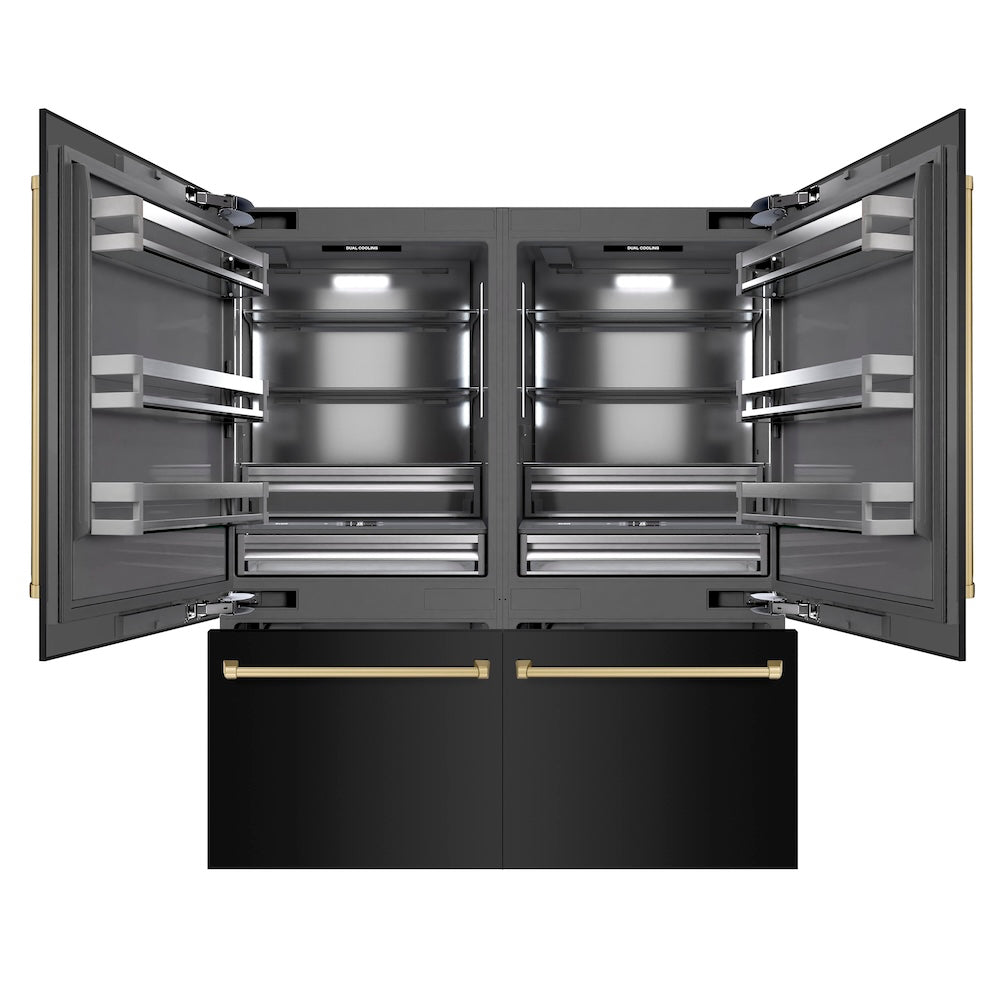 Autograph Edition 72 In. 39.6 Cu. Ft. French Door Built-in Bottom Freezer Refrigerator With Water Dispensers And Ice Makers In Black Stainless Steel With Graphite Gray Interior And Champagne  GRBITZBS72CB
