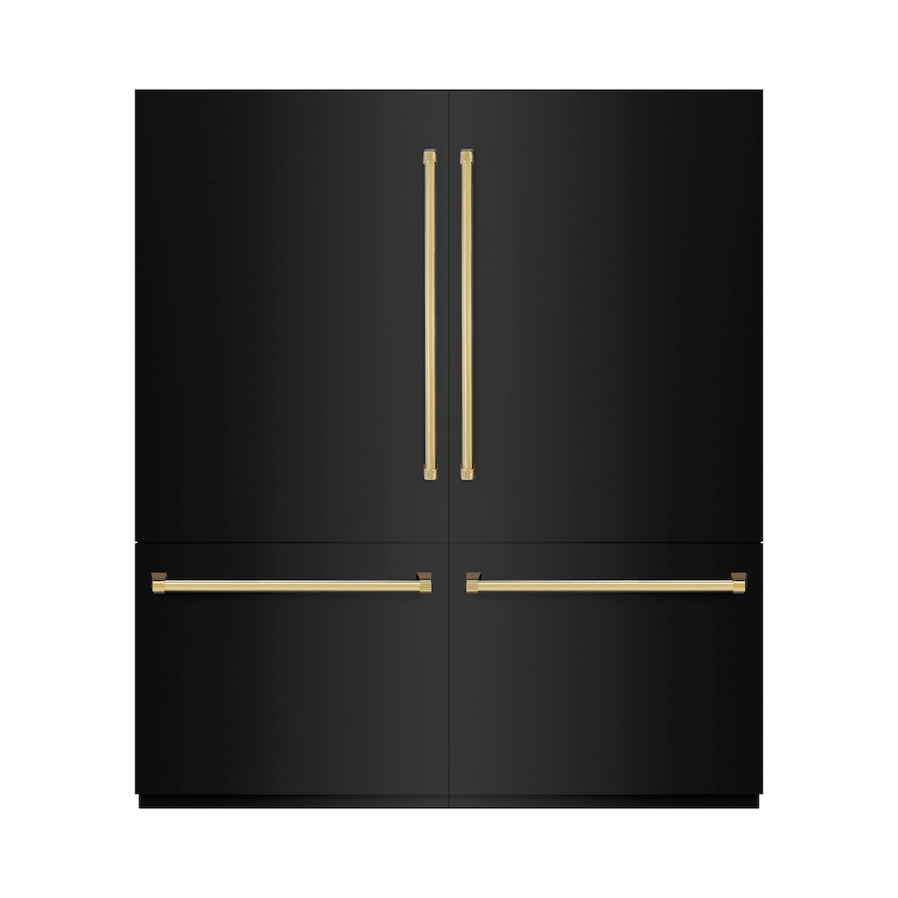 Autograph Edition 72 In. 39.6 Cu. Ft. French Door Built-in Bottom Freezer Refrigerator With Water Dispensers And Ice Makers In Black Stainless Steel With Graphite Gray Interior And Polished G GRBITZBS72G