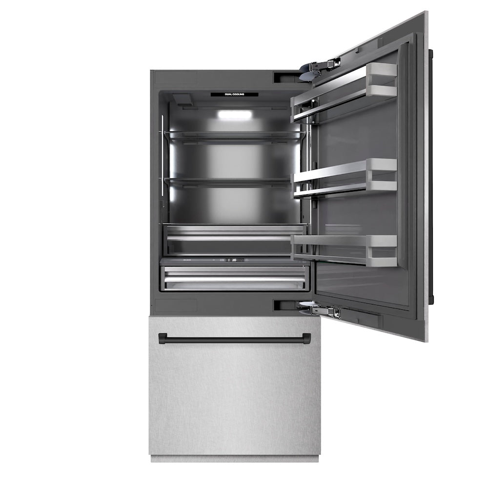 Autograph Edition 36 In. 19.8 Cu. Ft. Built-in Bottom Freezer Refrigerator With Water Dispenser And Ice Maker In Satin Stainless Steel With Graphite Gray Interior And Matte Black Accents GRBI