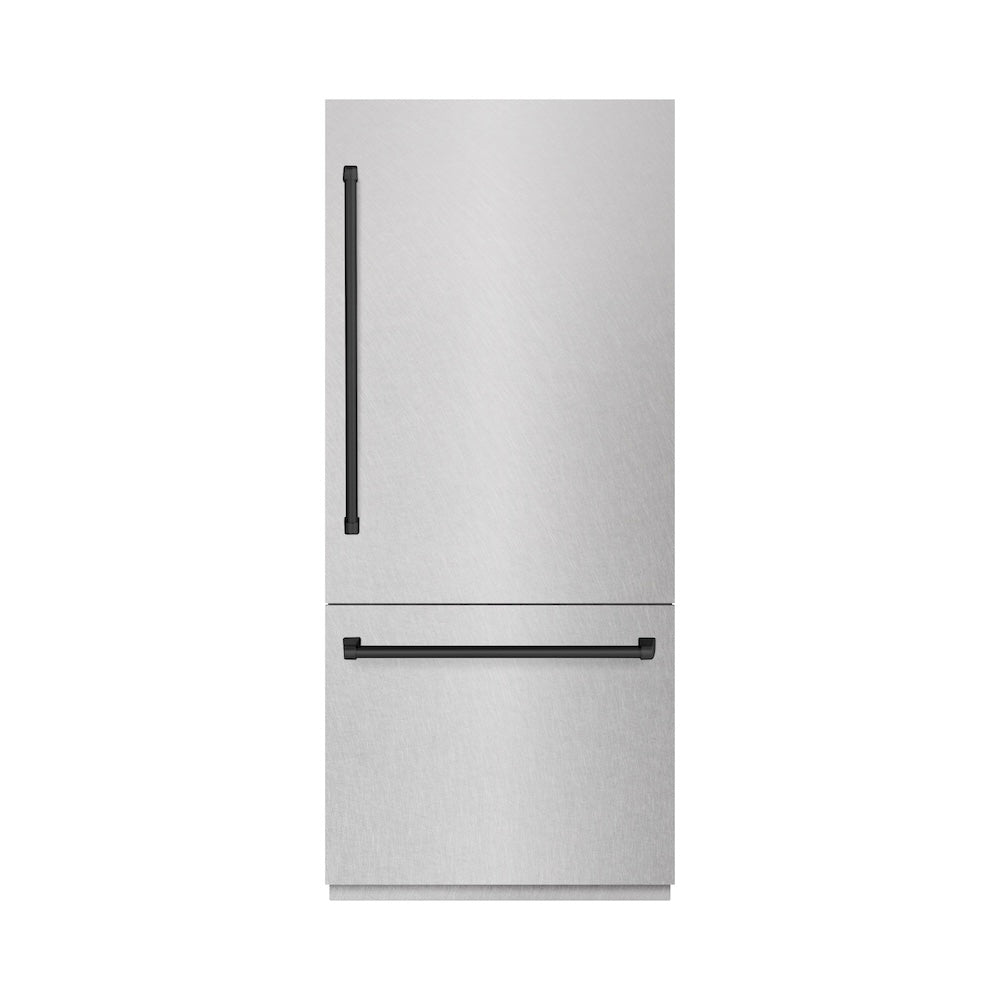 Autograph Edition 36 In. 19.8 Cu. Ft. Built-in Bottom Freezer Refrigerator With Water Dispenser And Ice Maker In Satin Stainless Steel With Graphite Gray Interior And Matte Black Accents GRBITZSN36MB