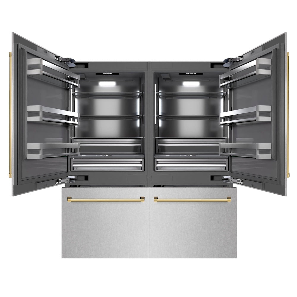 Autograph Edition 72 In. 39.6 Cu. Ft. French Door Built-in Bottom Freezer Refrigerator With Water Dispensers And Ice Makers In Satin Stainless Steel With Graphite Gray Interior And Polished G GRBITZSN72G