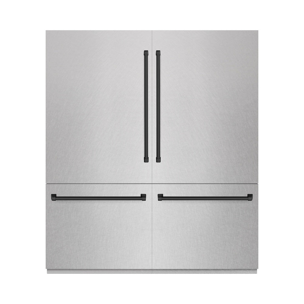 Autograph Edition 72 In. 39.6 Cu. Ft. French Door Built-in Bottom Freezer Refrigerator With Water Dispensers And Ice Makers In Satin Stainless Steel With Graphite Gray Interior And Matte Blac GRBITZSN72MB
